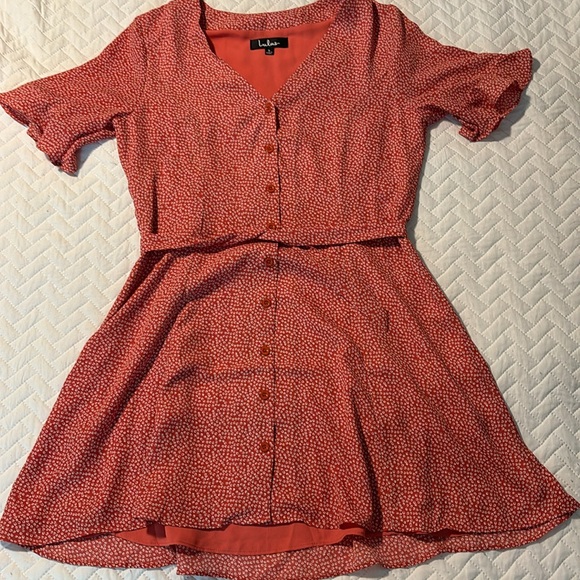 Lulus Castana Rust Red Print button up dress - Picture 5 of 5